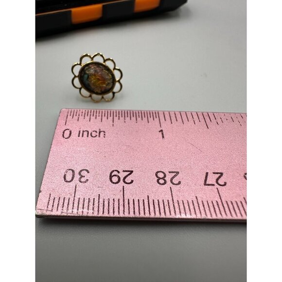 3/$30 Vintage Rainbow Flake Earrings Gold Tone Studs Iridescent Foil Cabochons - Picture 8 of 10